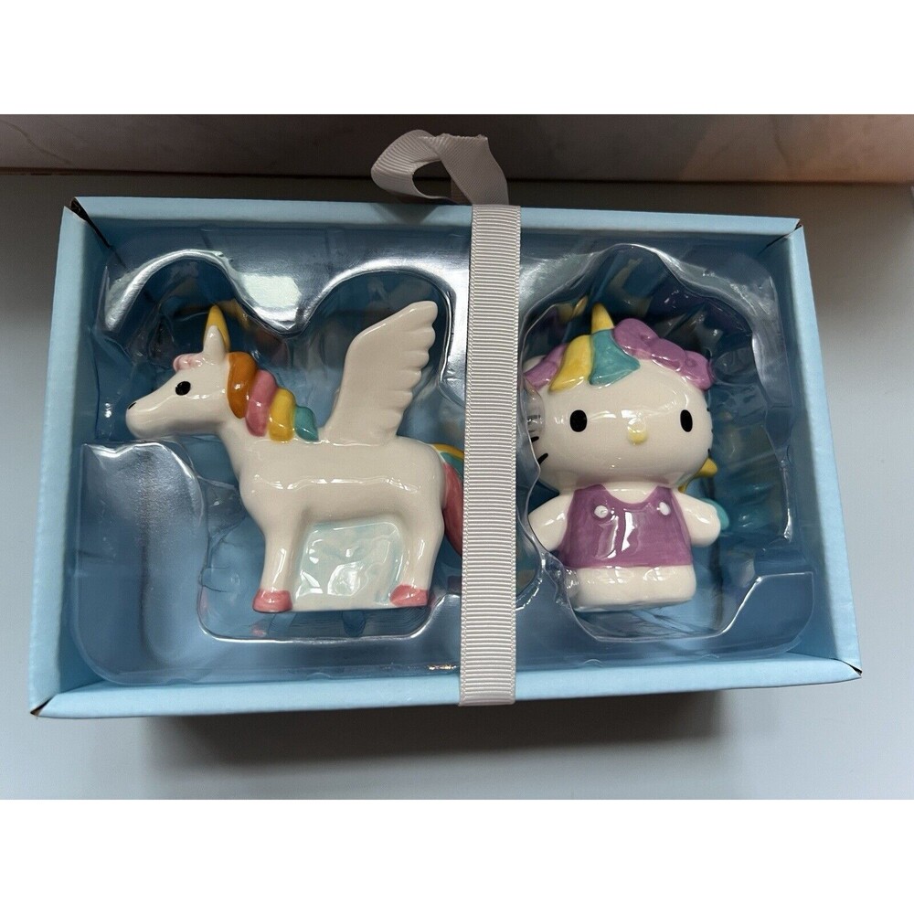 New Hello Kitty Ceramic Salt & Pepper Shaker Unicorn Rainbow BLUE SKY CLAYWORKS